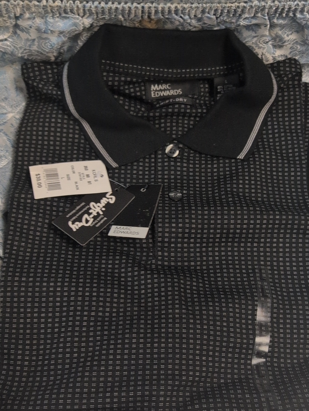 Men's Black Patterned Polo Shirt